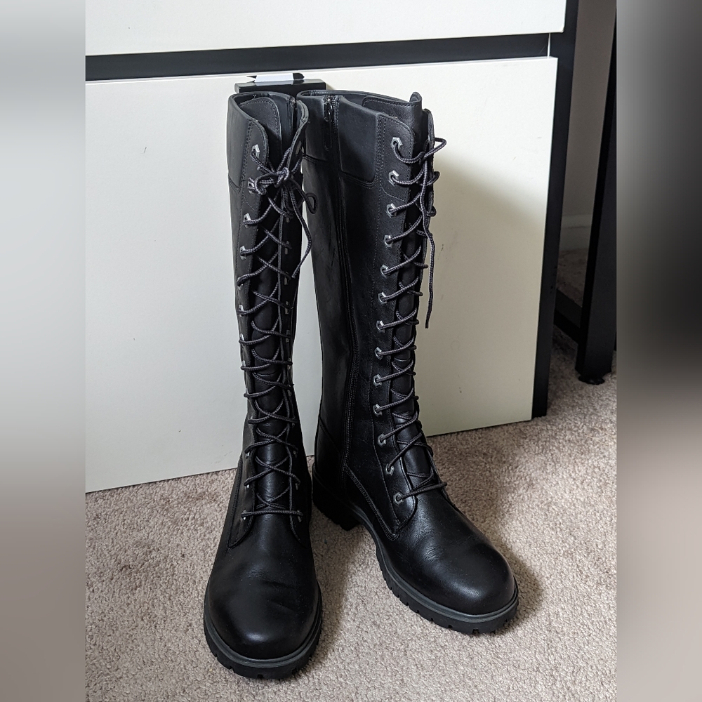 Timberland Black Leather Combat Boots. Size 9.5